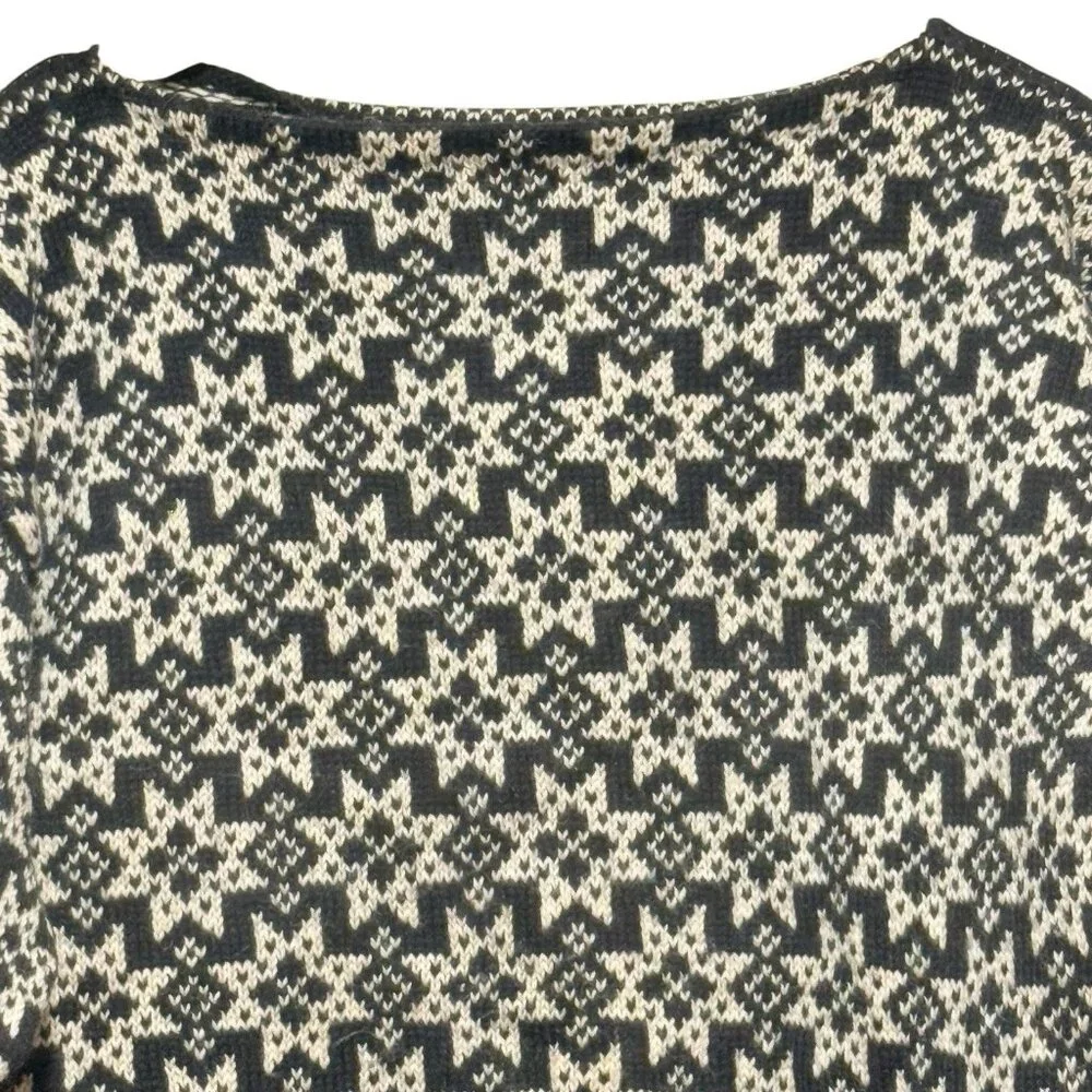 VTG VOSS Norwegian 100% Wool Ski Fair Isle Nordic Black Sweater Womens Medium - Picture 3 of 9